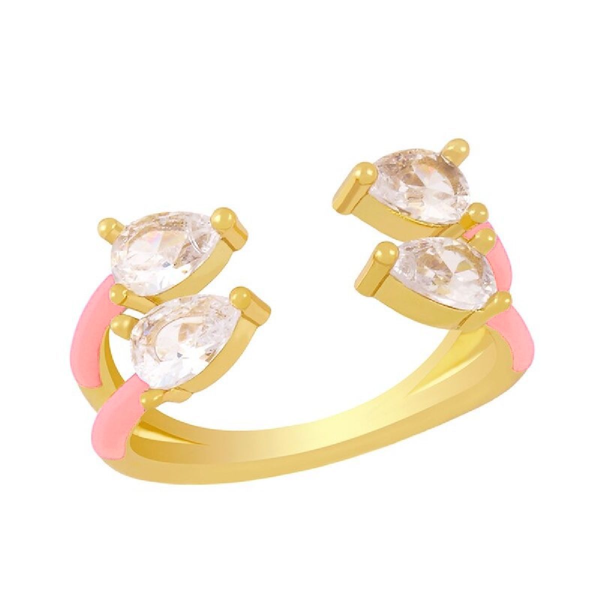 Twin Pear Black CZ Enamel 18K Gold Copper Free Size Ring Bulk