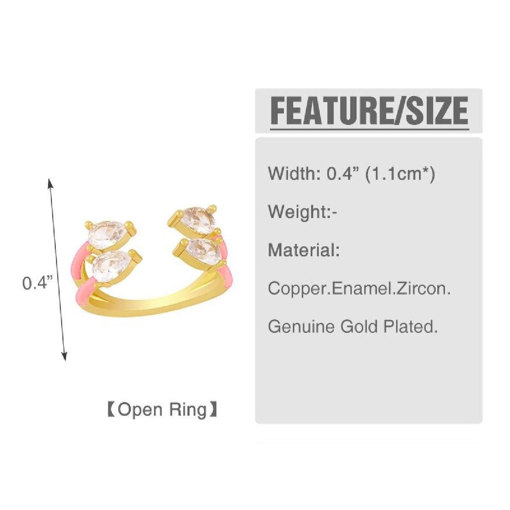 Twin Pear Black CZ Enamel 18K Gold Copper Free Size Ring Bulk