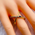 Cross Over Cubic Zirconia Red Ruby Copper 18K Gold Open Back Ring Bulk