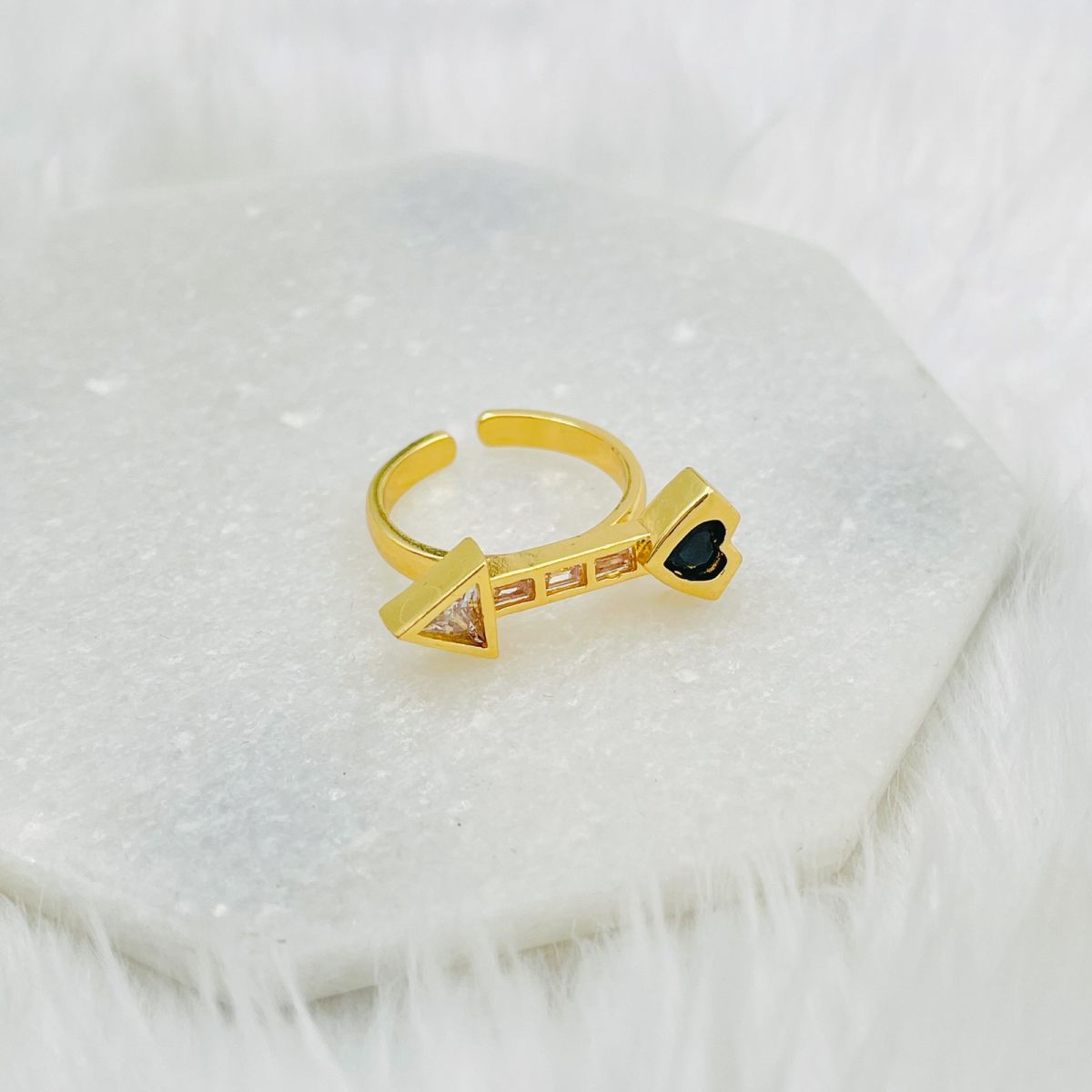 Black Heart Arrow Love Cubic Zirconia 18K Gold Free Size Ring Bulk