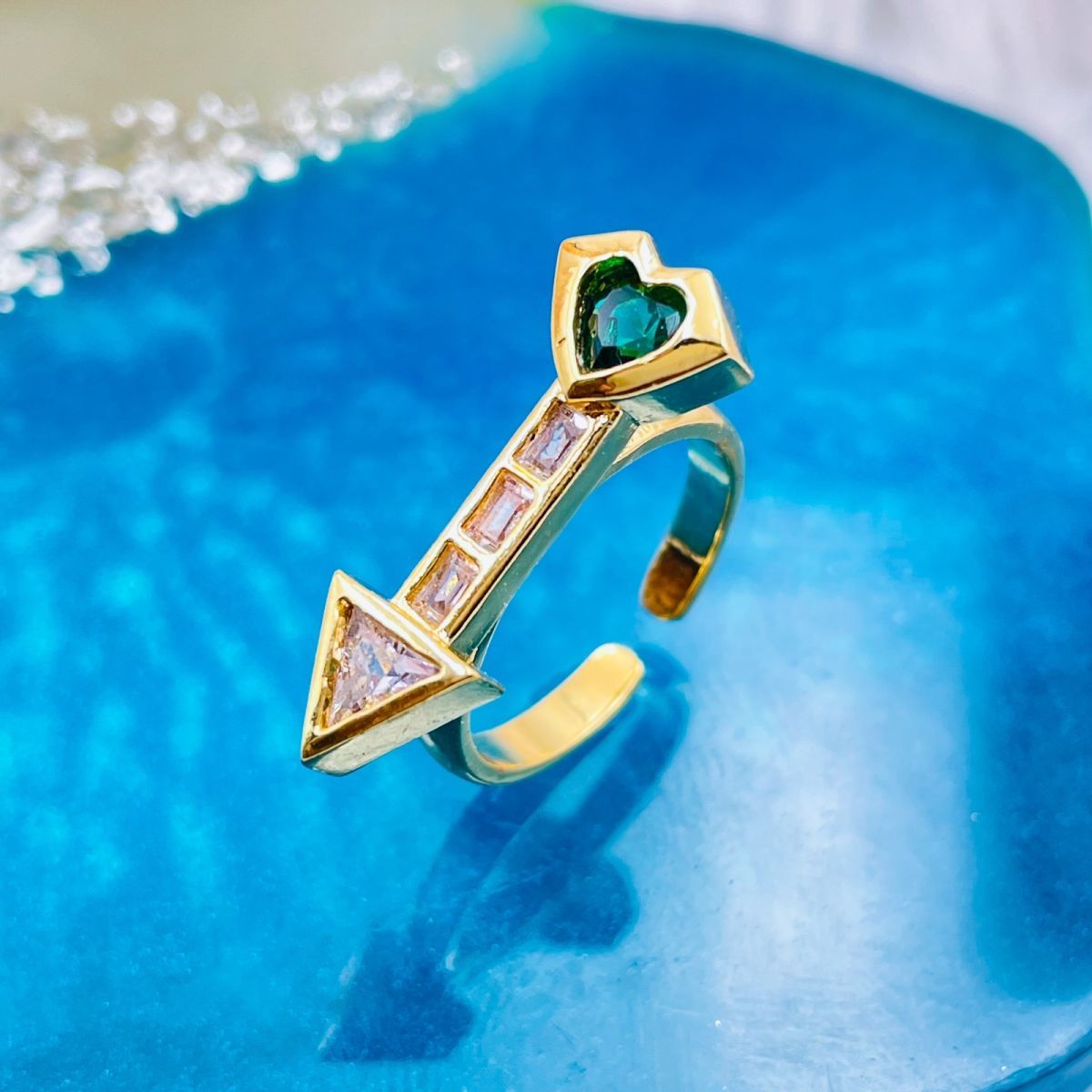Black Heart Arrow Love Cubic Zirconia 18K Gold Free Size Ring Bulk