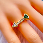 Black Heart Arrow Love Cubic Zirconia 18K Gold Free Size Ring Bulk