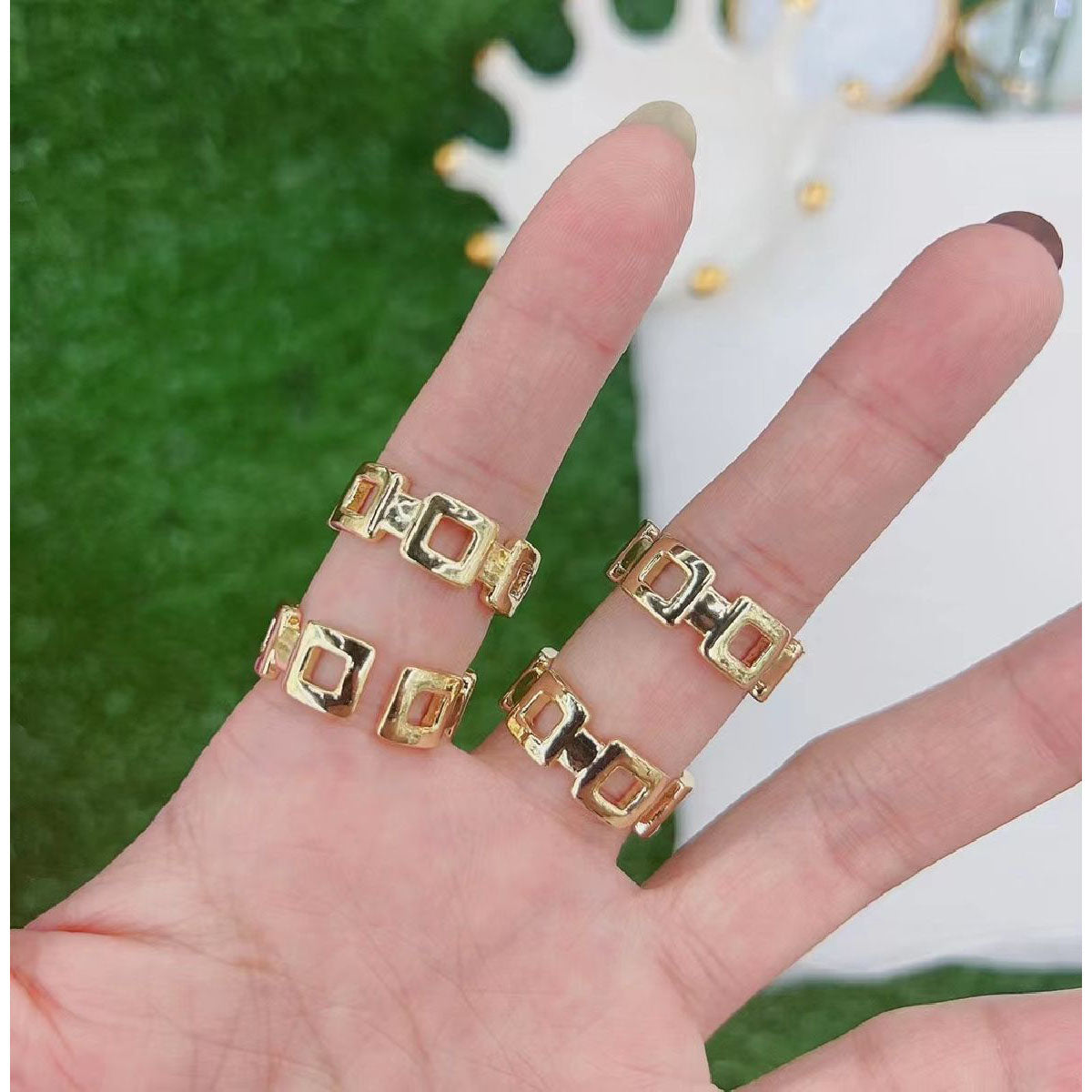 Geometric Square Smart 18K Glossy Gold Open Back Ring For Women Bulk Secondary image