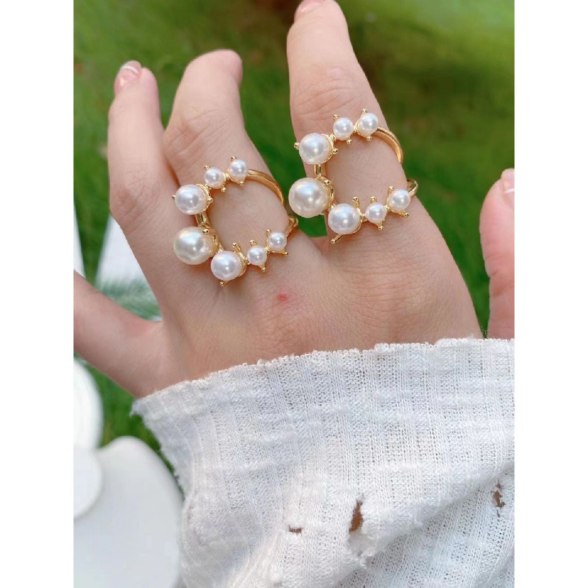 Copper Pearl Circle 18K Gold Free Size Ring For Women Bulk