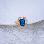 Copper Blue Sapphire Baguette CZ 18K Gold Free Size Ring Bulk
