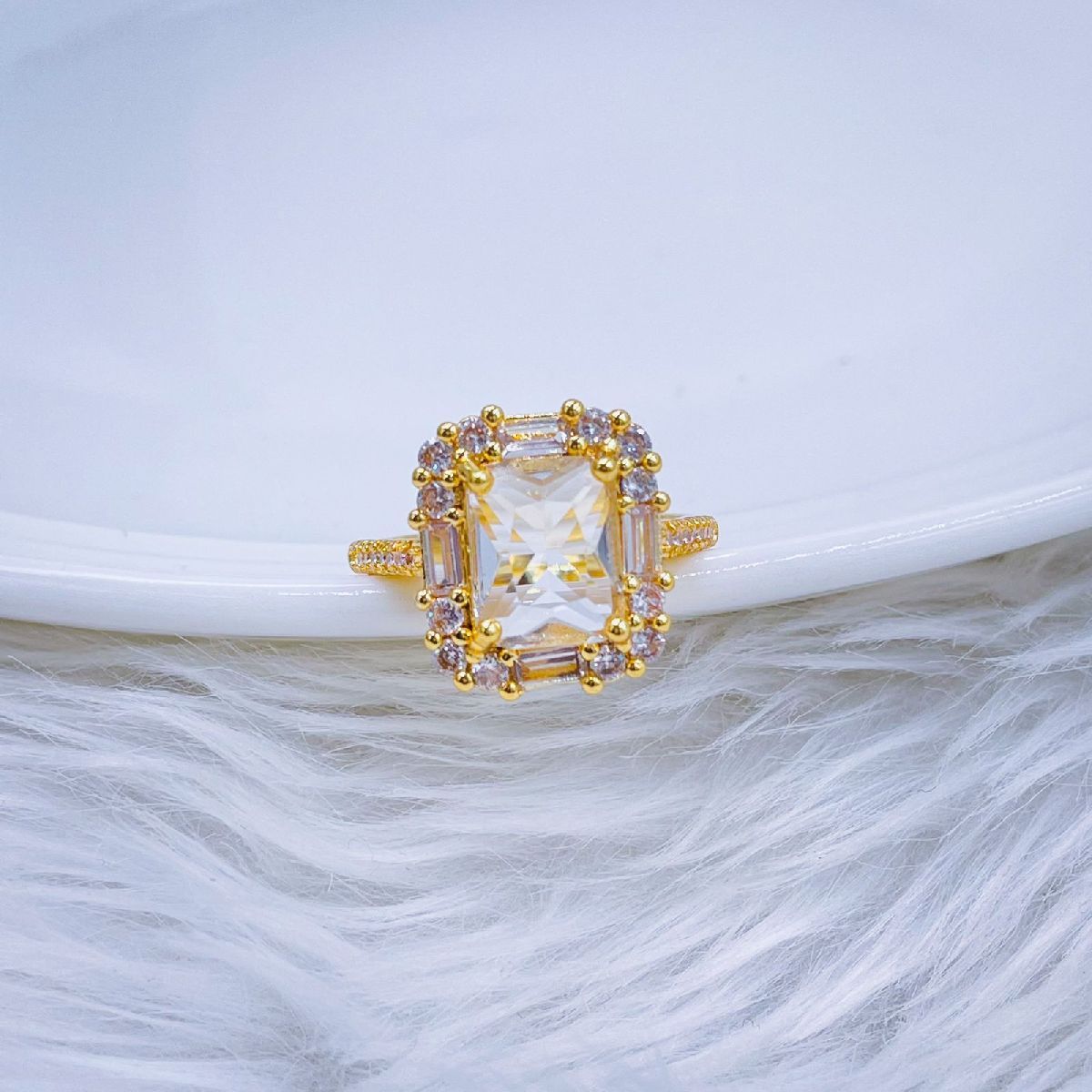 Copper Blue Sapphire Baguette CZ 18K Gold Free Size Ring Bulk