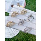 Feather Leaf Pearl Baguette CZ 18K Gold Free Size Ring Bulk