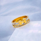 Letter H White Mother Of Pearl CZ Gold Stainless Steel Band Ring Bulk