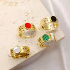 White Mother Of Pearl Luxury 18K Gold Stainless Steel Ring Women Bulk