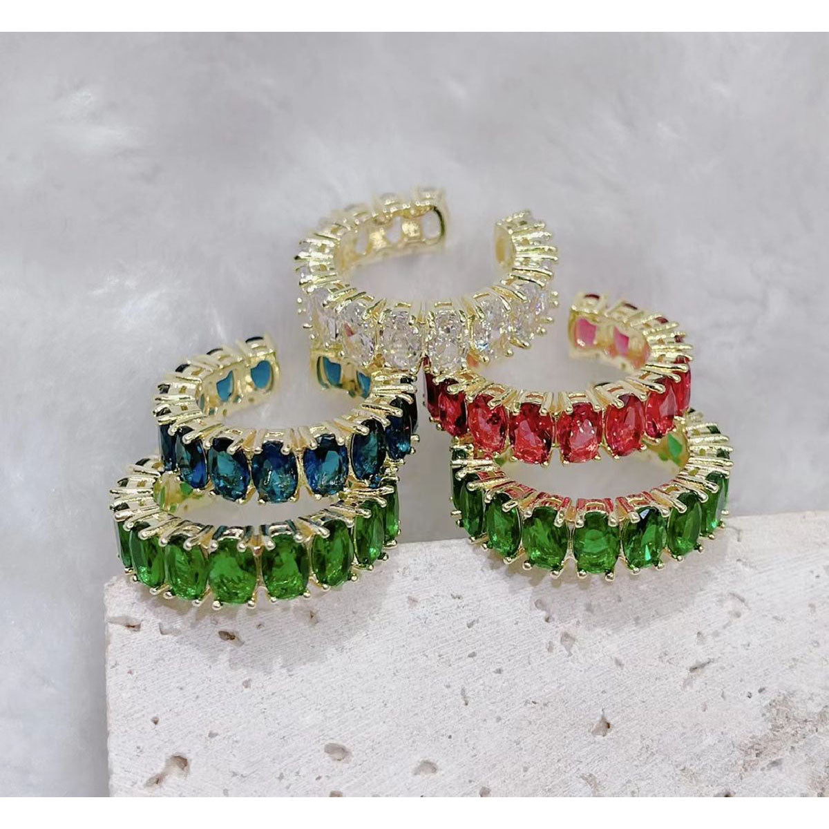 Green Baguette Eternity CZ Gold Free Size Adjustable Ring Bulk Main image
