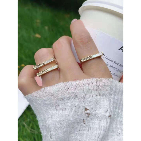 Rectangle White Mother Of Pearl CZ 18K Gold Free Size Ring Bulk Main image