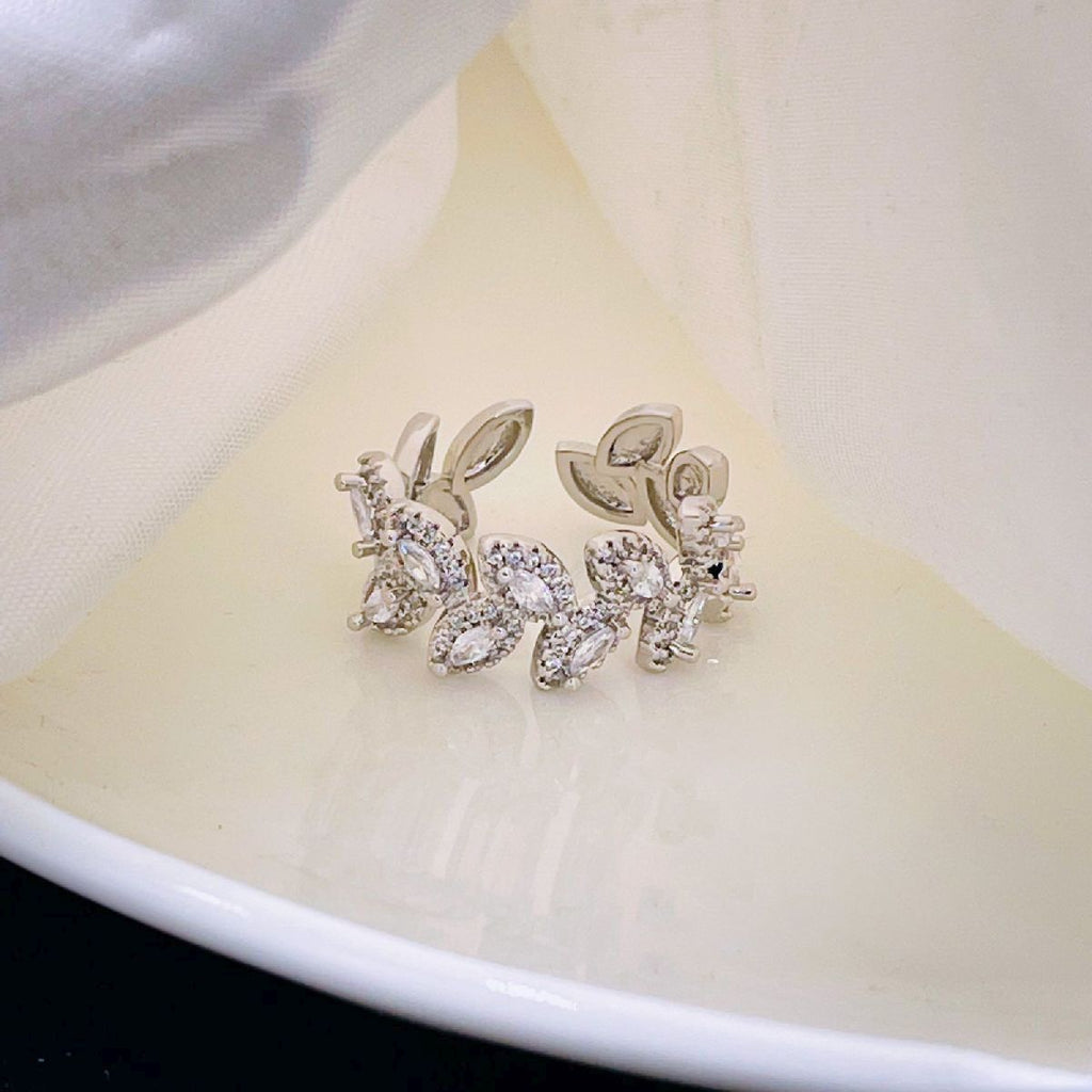 Floral Leaf Cubic Zirconia 18K Gold Anti Tarnish Open Back Ring Bulk