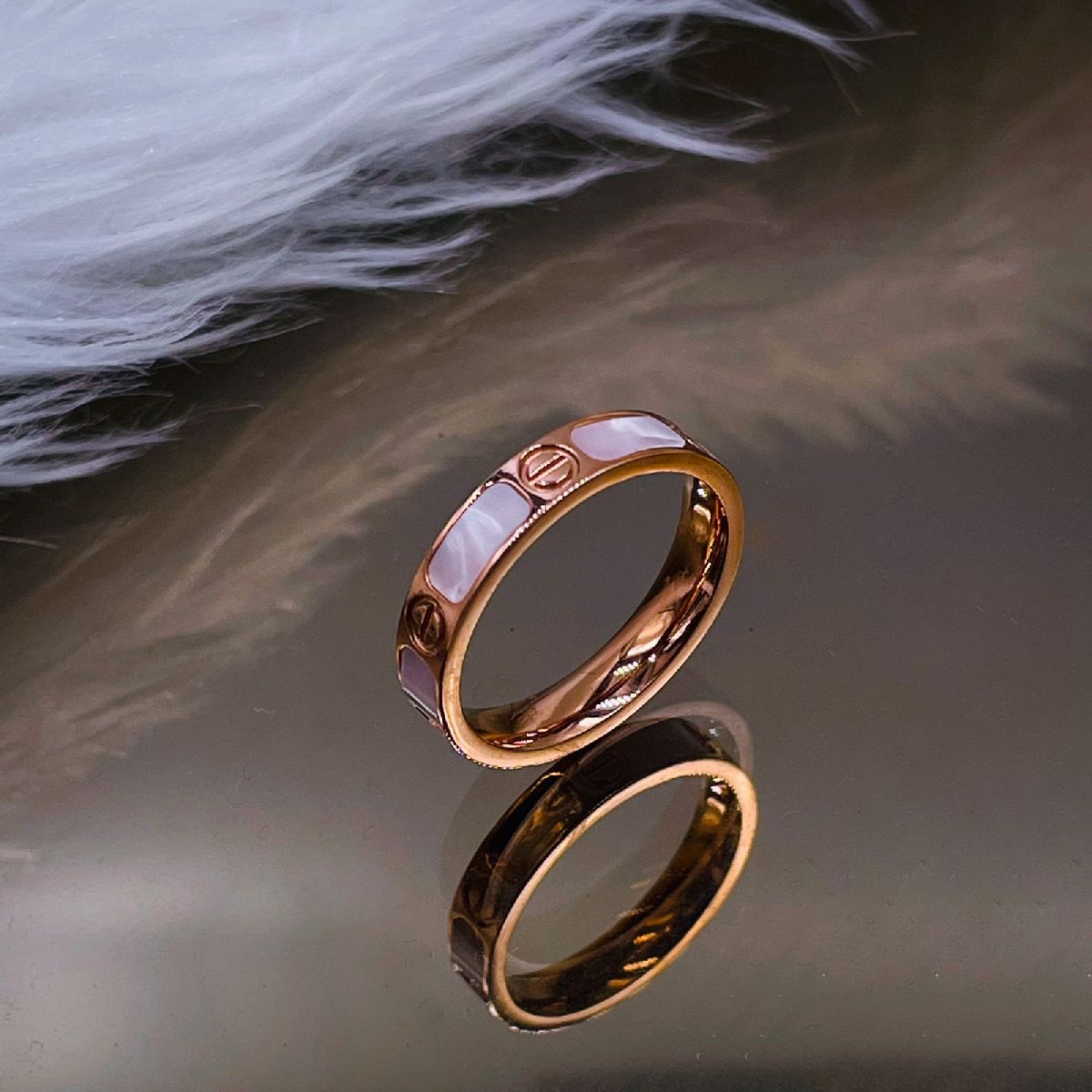 White Mother Of Pearl Screw Rose Gold Stainless Steel Band Ring Bulk Main image