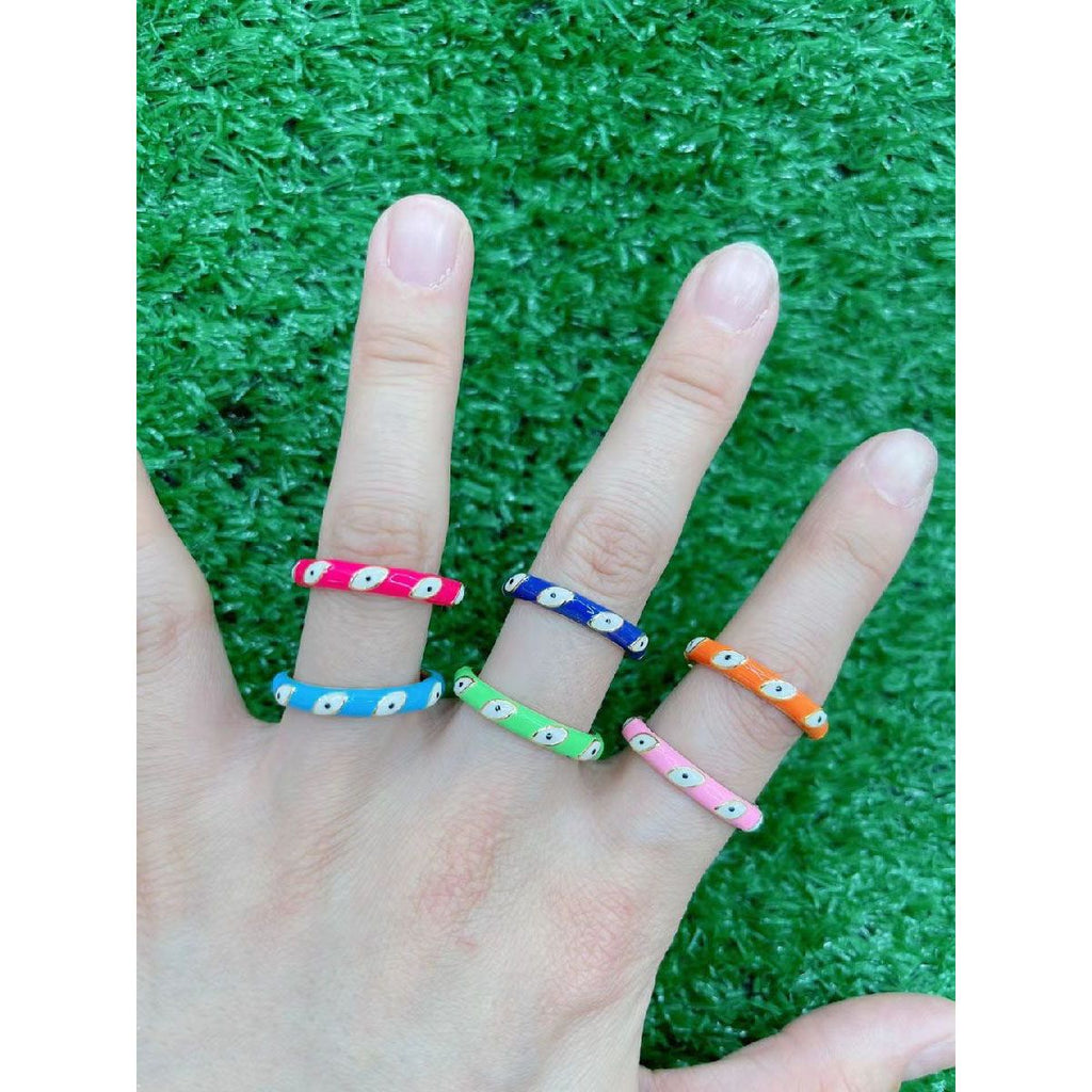 Hot Pink Enamel Evil Eye 18K Gold Open Back Ring For Women Bulk