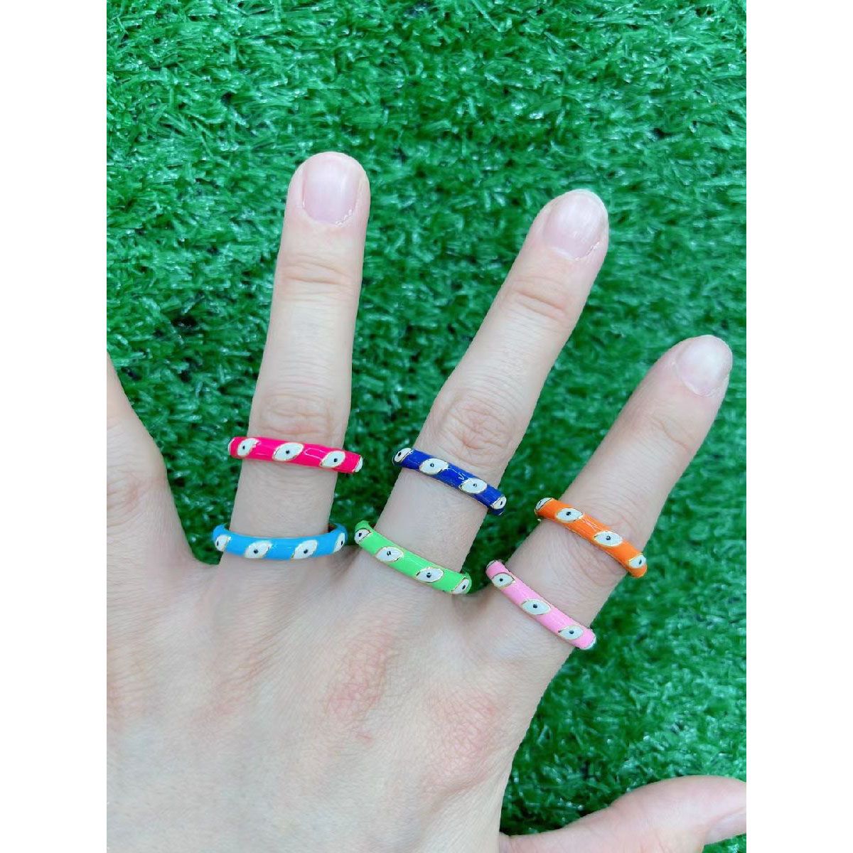 Hot Pink Enamel Evil Eye 18K Gold Open Back Ring For Women Bulk