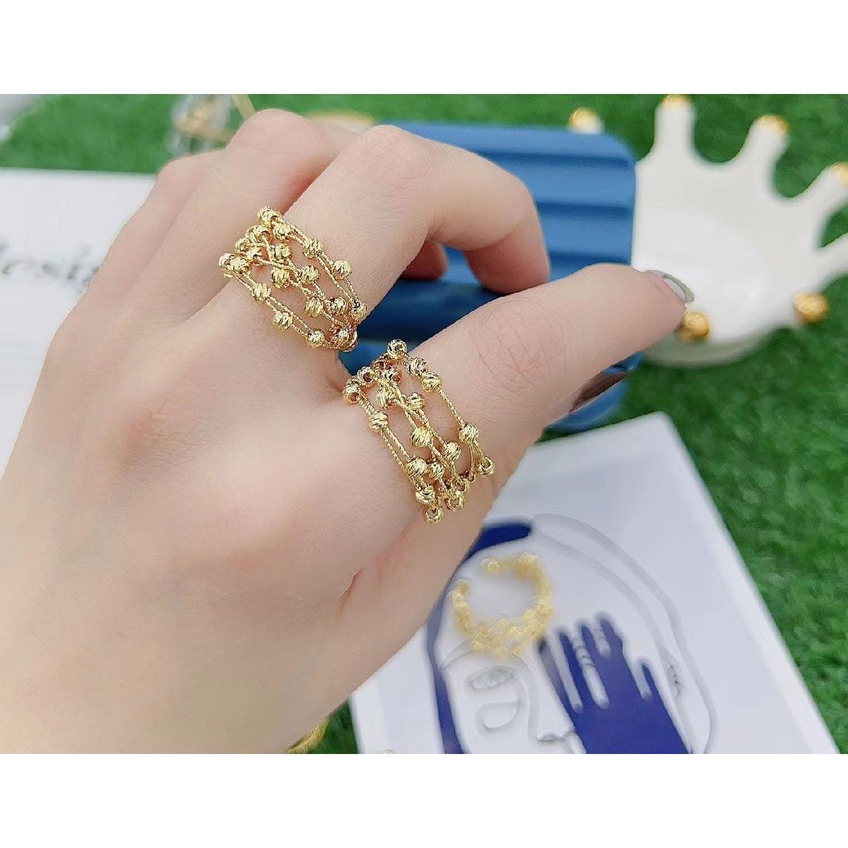 Delicate Mesh Ball 18K Gold Anti Tarnish Open Back Ring For Women Main image