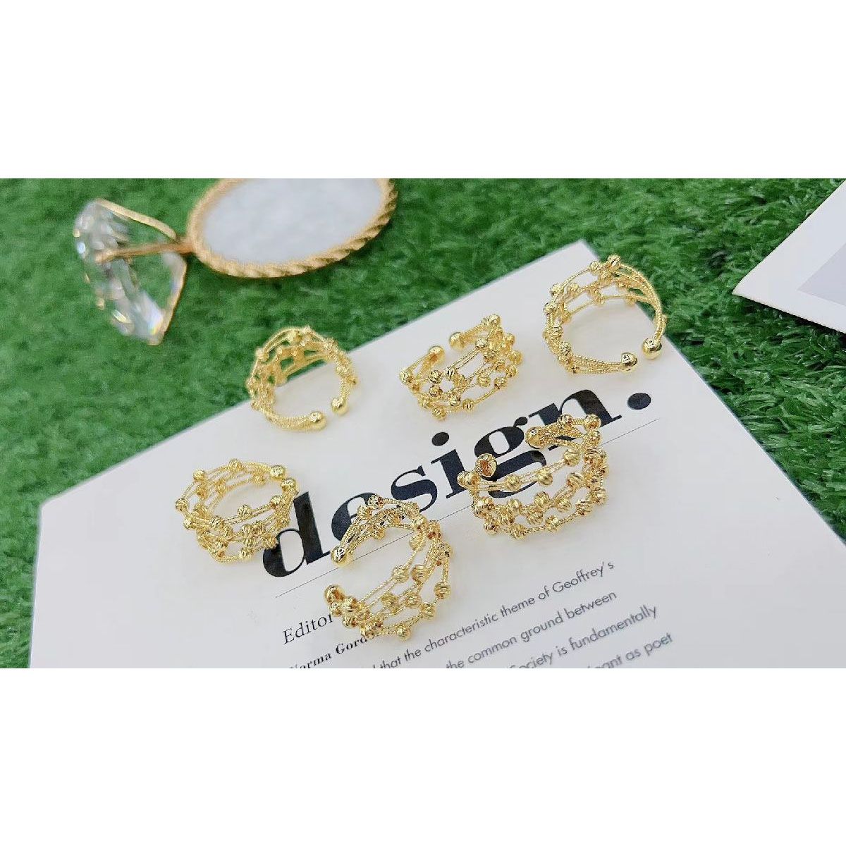 Delicate Mesh Ball 18K Gold Anti Tarnish Open Back Ring For Women