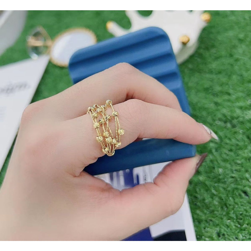 Delicate Mesh Ball 18K Gold Anti Tarnish Open Back Ring For Women