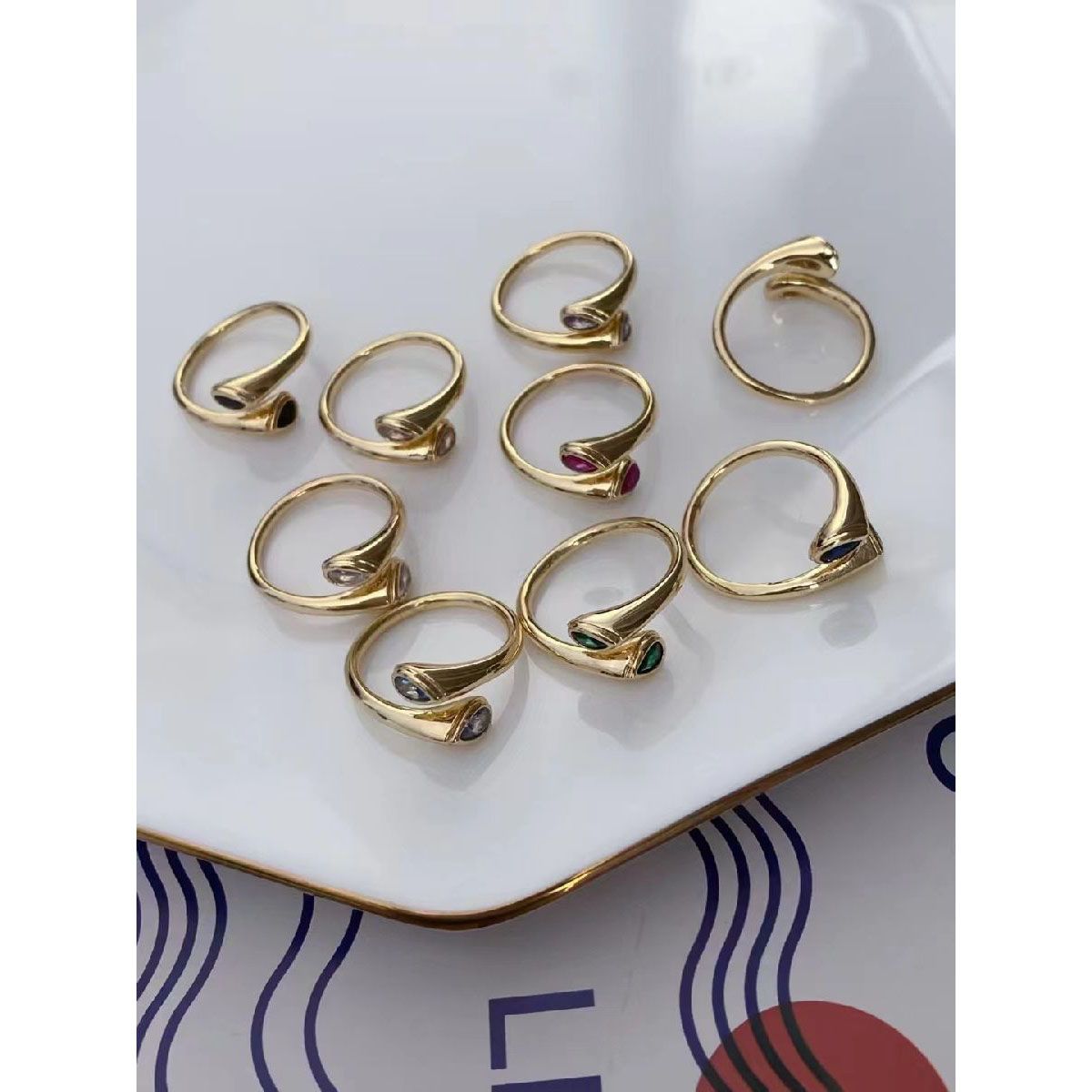 Blue Dual Pear Cubic Zirconia 18K Gold Free Size Ring For Women Bulk