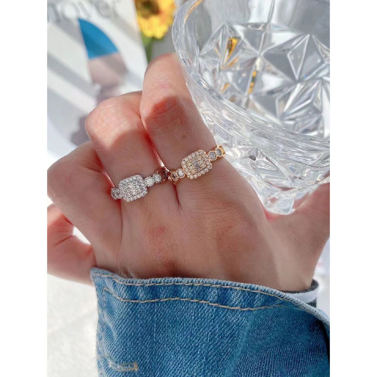 Cushion Cubic Zirconia Bezel Set 18K Gold Open Back Ring Women Bulk Main image