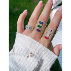 Rectangle Shape Cubic Zirconia Silver Free Size Ring For Women Bulk