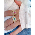 Twin Layer Baguette Cubic Zirconia 18K Gold Free Size Ring Women Bulk
