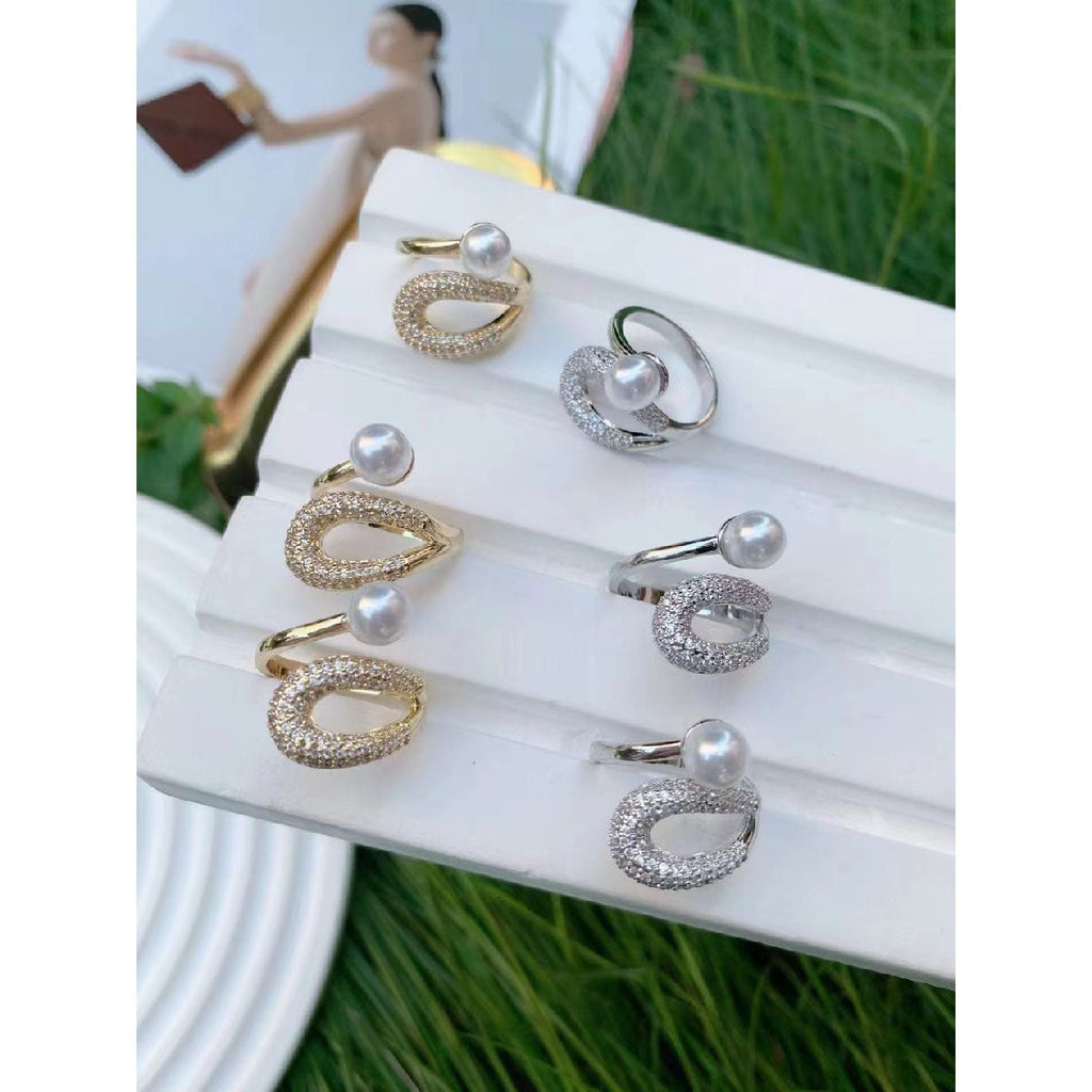 Gold Drop Shape Pearl Cubic Zirconia 18K Gold Free Size Ring Bulk