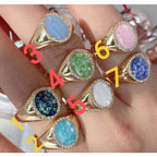 Aqua Studded Mother Of Pearl Oval Smart 18K Free Size Ring Women Bulk