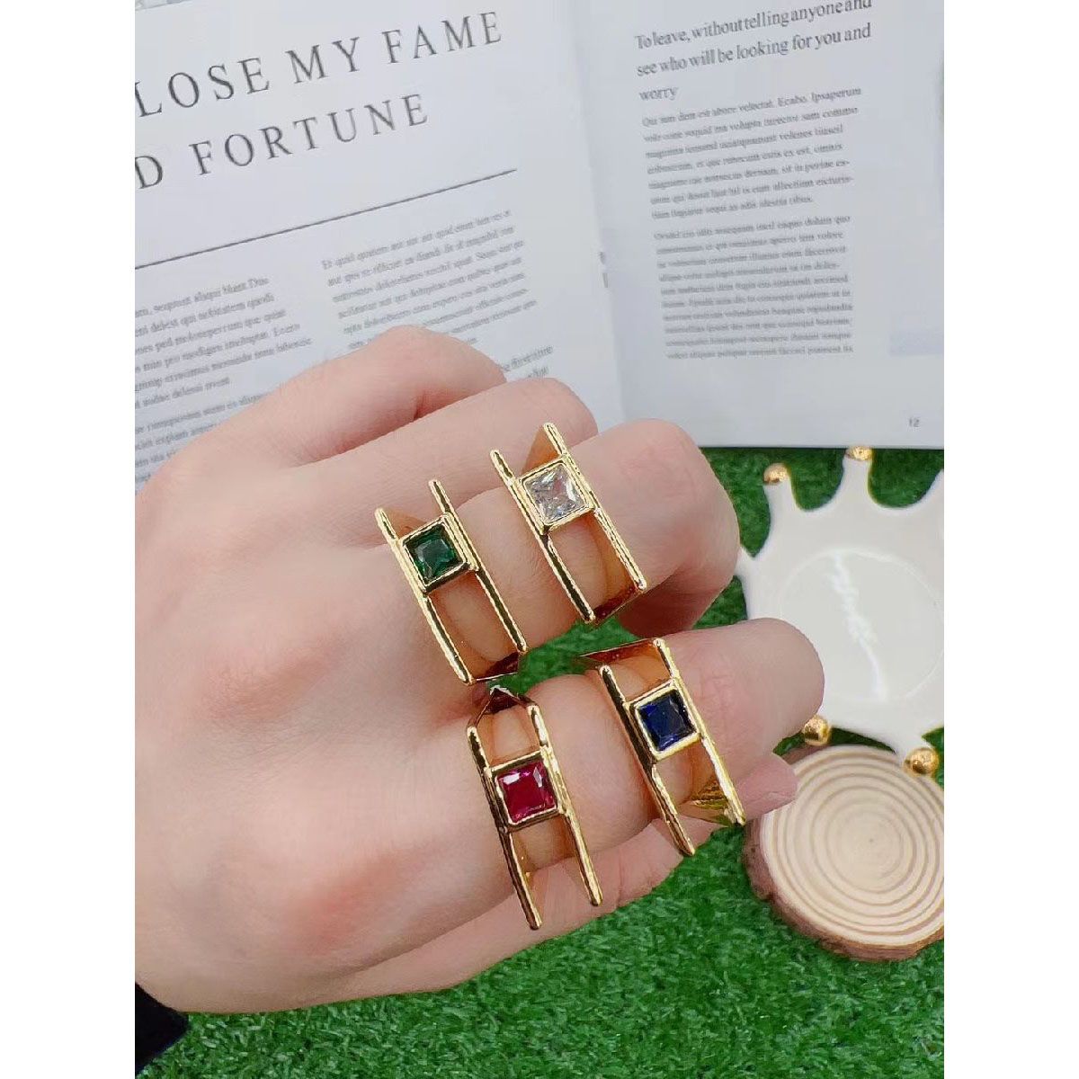 Square Smart Copper Cubic Zirconia 18K Gold Free Size Ring Women Bulk Main image