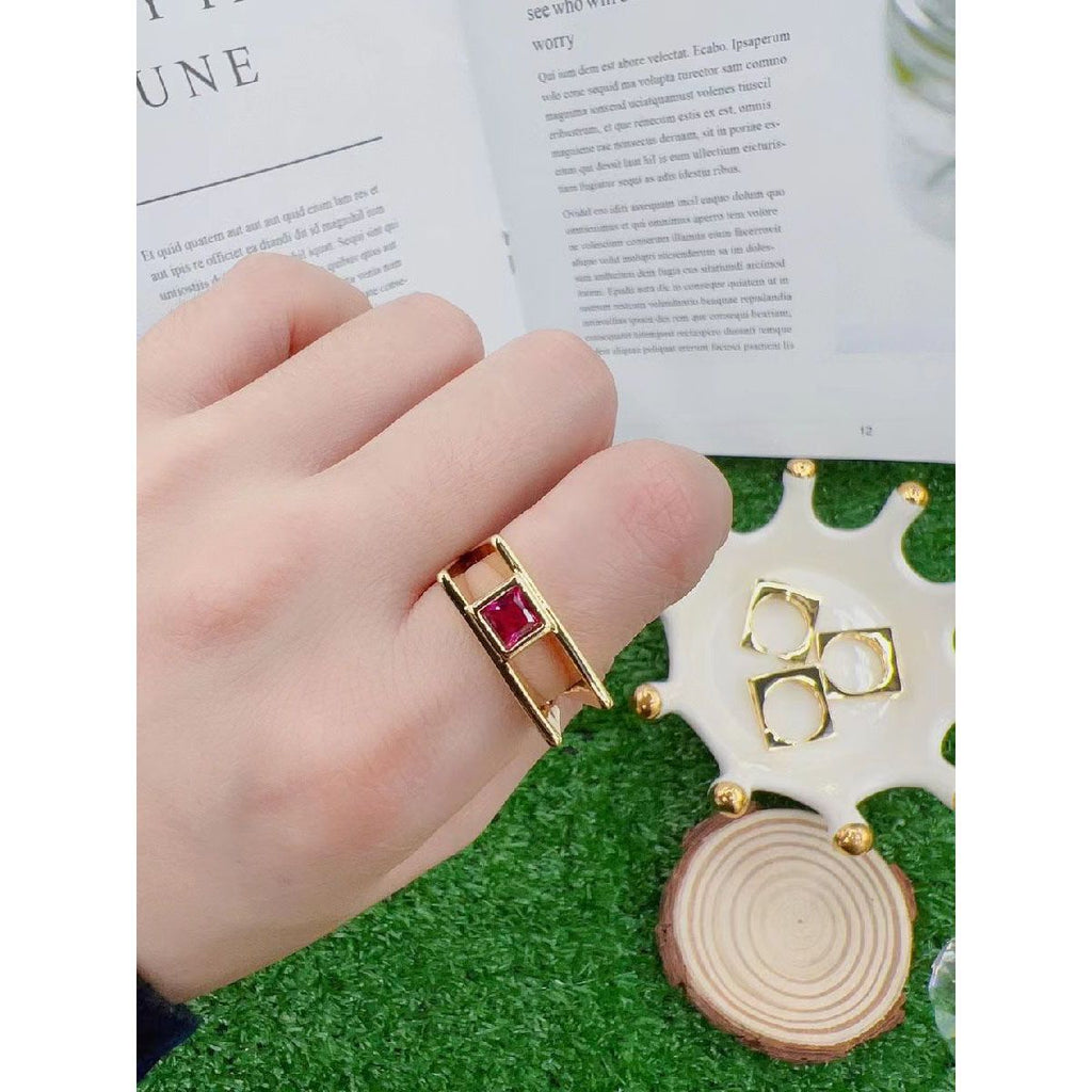 Square Smart Copper Cubic Zirconia 18K Gold Free Size Ring Women Bulk
