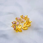Floral Leaf Cubic Zirconia 18K Gold Anti Tarnish Open Back Ring Bulk