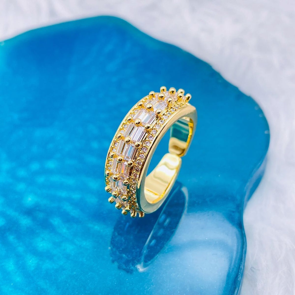 Baguette Cubic Zirconia Silver Copper Open Back Free Size Ring Bulk