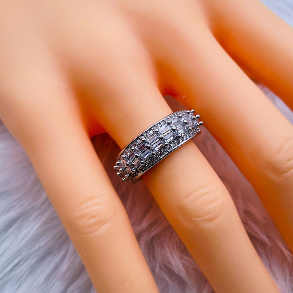 Baguette Cubic Zirconia Silver Copper Open Back Free Size Ring Bulk