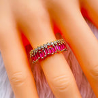 Ruby Red Cubic Zirconia Crystal Baguette Gold Adjustable Ring Bulk