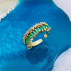 Ruby Red Cubic Zirconia Crystal Baguette Gold Adjustable Ring Bulk