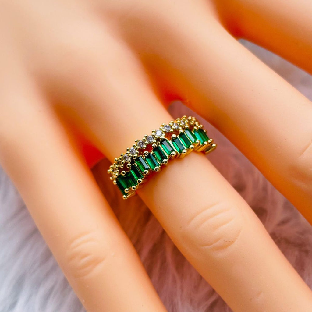 Ruby Red Cubic Zirconia Crystal Baguette Gold Adjustable Ring Bulk