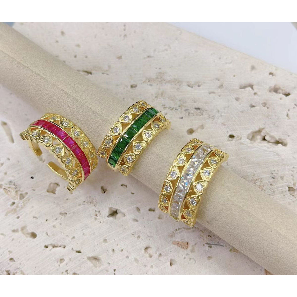Ruby Pink Love Heart Cubic Zirconia 18K Gold Open Back Ring Women Bulk