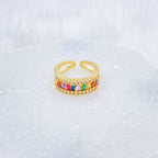 Rainbow Multi Baguette Studded Gold Open Back Free Size Ring Bulk