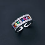 Rainbow Multi Baguette Studded Gold Open Back Free Size Ring Bulk