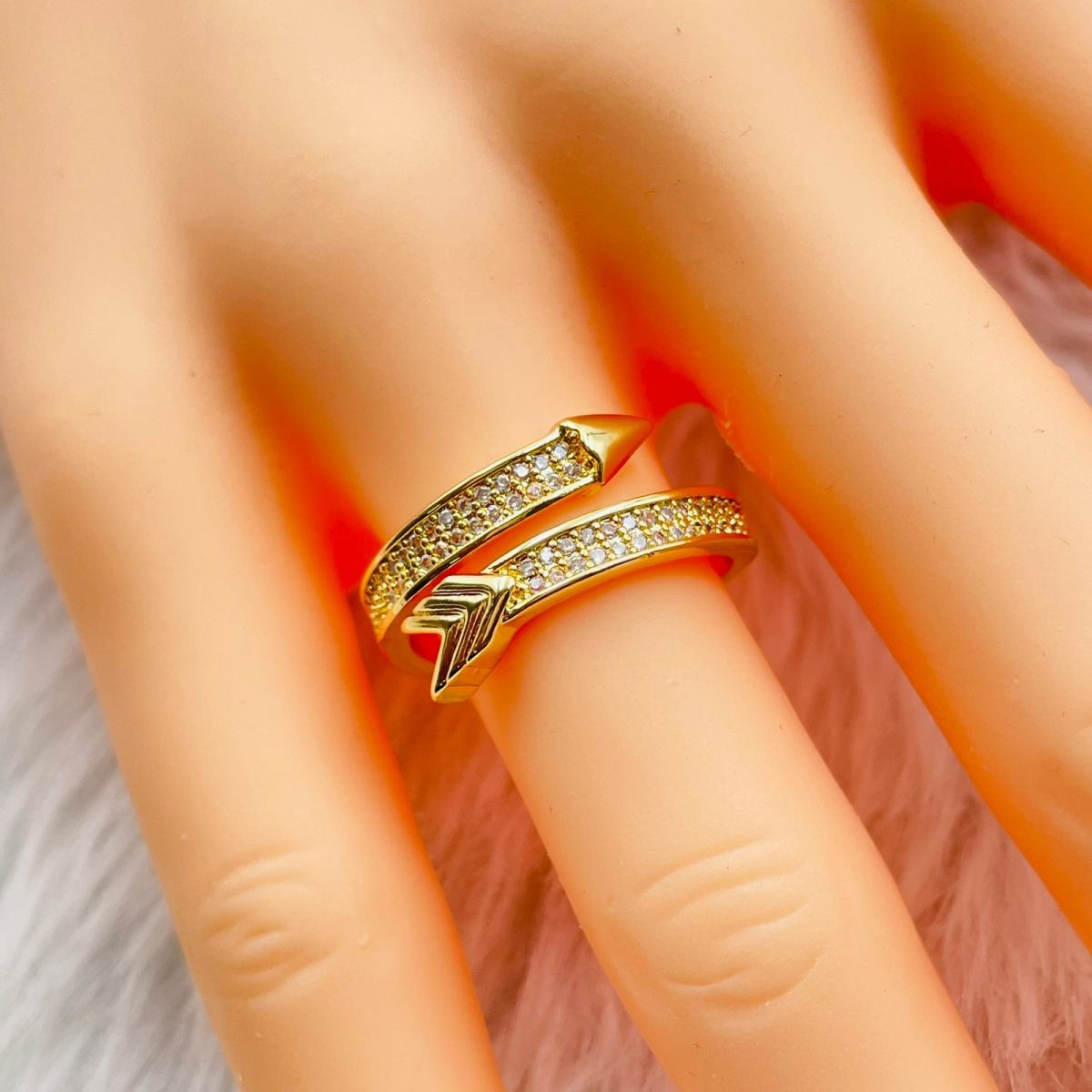 Wrap Around Arrow Cubic Zirconia Copper 18K Gold Free Size Ring Bulk
