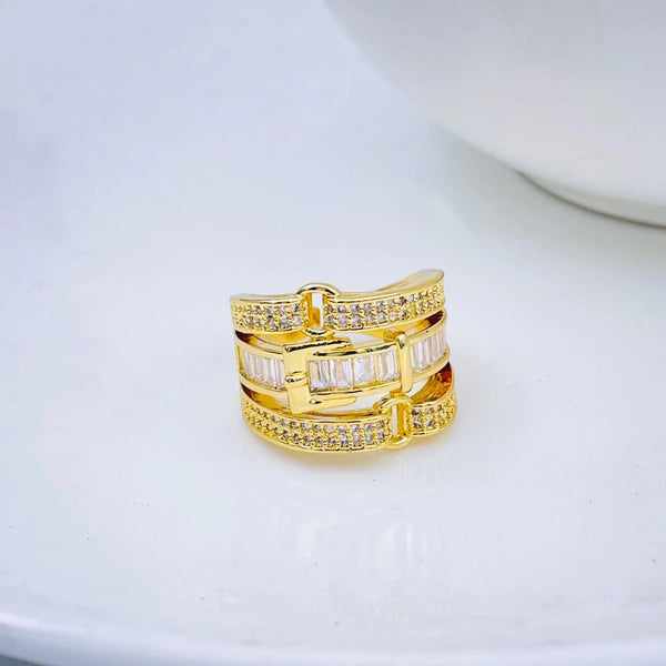 Belt Buckle Cubic Zirconia 18K Gold Copper Open Back Ring Women Bulk Main image
