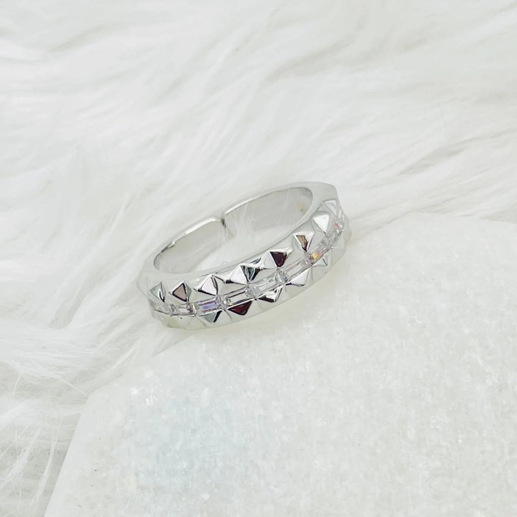 Checkered Baguette Copper 18K Gold Free Size Ring For Women Bulk