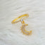 Crescent Charm Dangling Copper 18K Gold Free Size Ring For Women Bulk