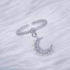 Crescent Charm Dangling Copper 18K Gold Free Size Ring For Women Bulk
