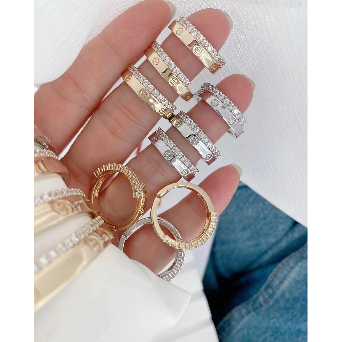 Screw Nail Copper Cubic Zirconia 18K Gold Open Back Ring Women Bulk