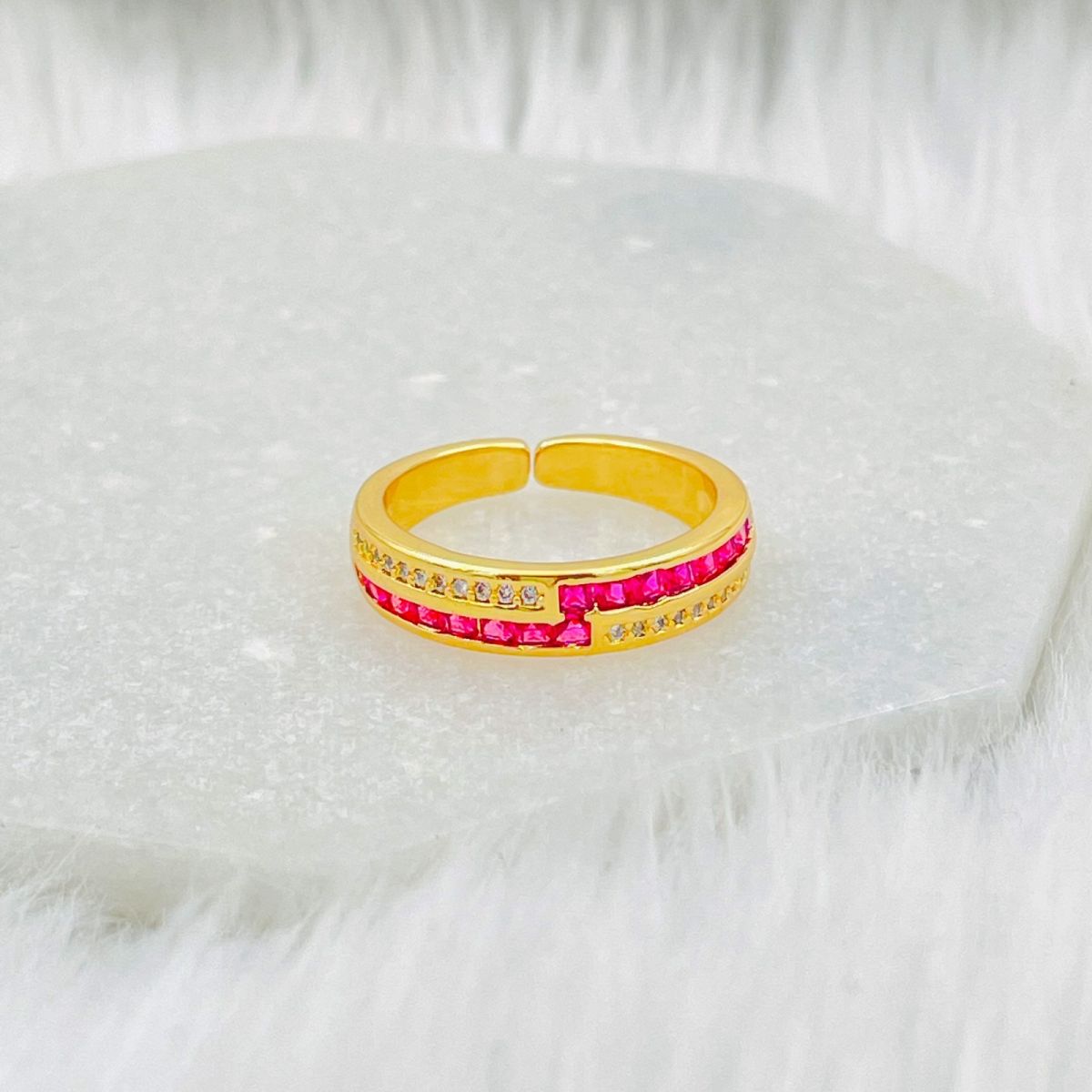 Ruby Red Copper Zig Zag Cubic Zirconia 18K Gold Open Back Ring Bulk