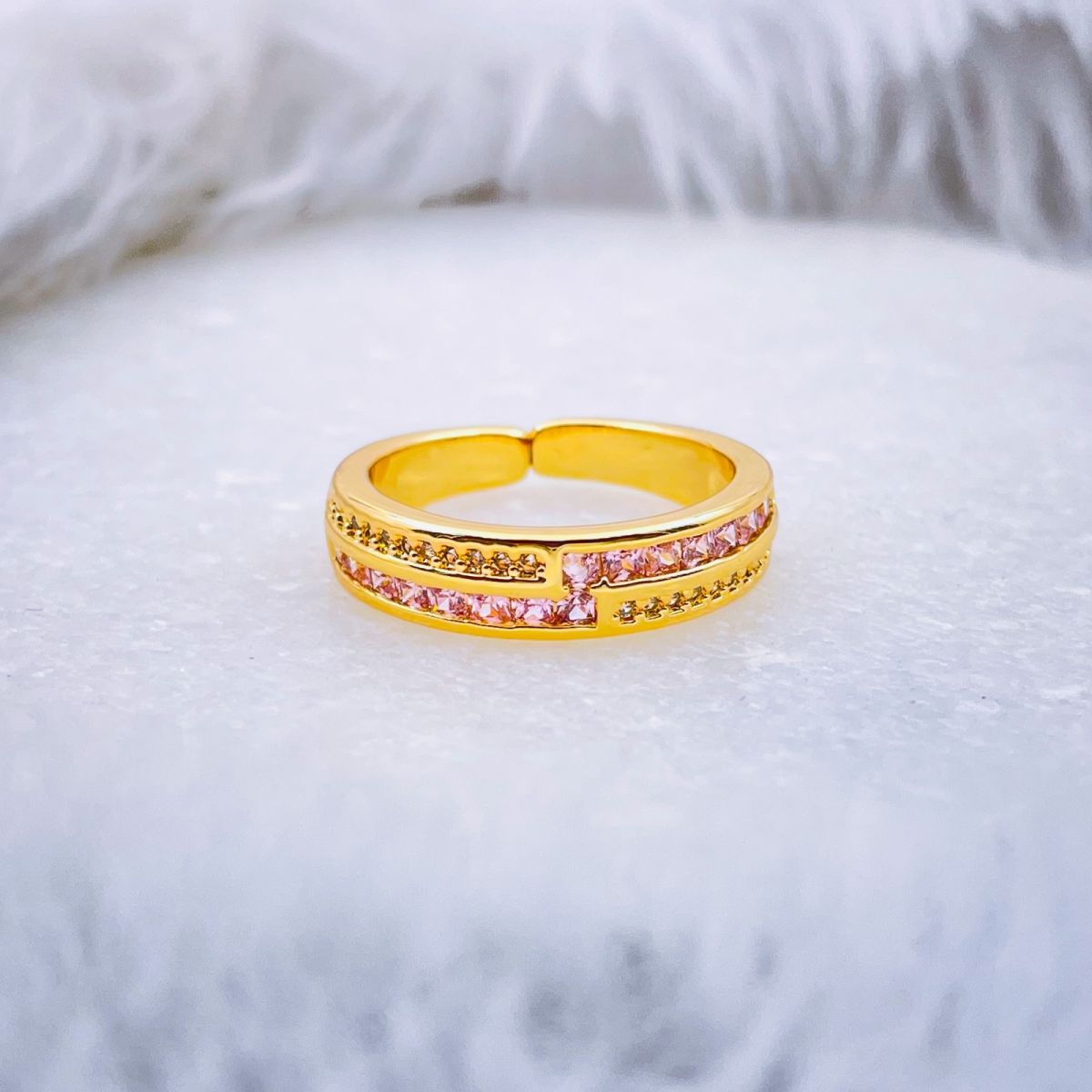 Ruby Red Copper Zig Zag Cubic Zirconia 18K Gold Open Back Ring Bulk