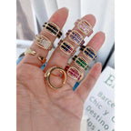 Belt Buckle Copper Cubic Zirconia 18K Gold Open Back Ring Women Bulk