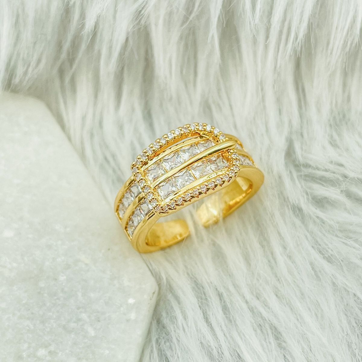 Belt Buckle Copper Cubic Zirconia 18K Gold Open Back Ring Women Bulk