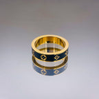Black Enamel Clover Flower 18K Gold Stainless Steel Band Ring Bulk